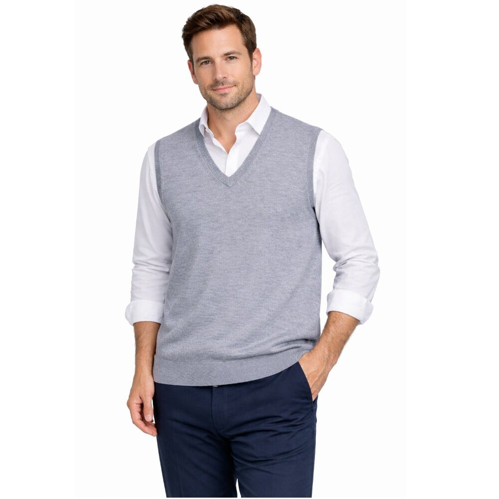 BROOKS BROTHERS 100% Fine Merino Wool Sweater Vest Grey Medium Neutral Business